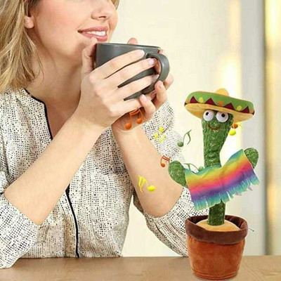 Toyvala Dancing Cactus Plush Toys Sing,Dance and Record Electronic Toy-1351(Green, Brown)