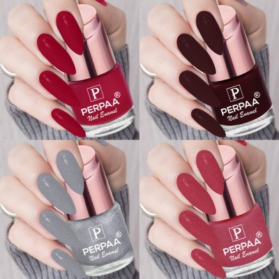 Perpaa Rose Gold Gel Based Nail Polish for women, Combo 11 (8ml each) Red , Bridal Maroon , Sparkling Silver , Glitter Pink(Pack of 4)