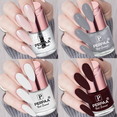 Perpaa Rose Gold Gel Based Nail Polish for women, Combo 24 (8ml each) Transparent ,Sparkling Silver ,Milky White ,Bridal Maroon(Pack of 4)