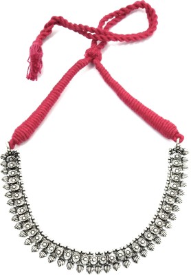 athizay Athizay Red Thread Oxidized Silver Necklace Brass Metal Black Silver, Silver Plated Metal Necklace