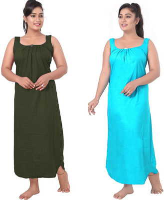 UNIQUE COLLECTONS Women Nighty(Light Blue, Dark Green)