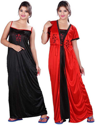 AKR Women Nighty with Robe(Red)