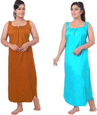UNIQUE COLLECTONS Women Nighty(Gold, Light Blue)