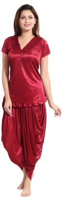 Romaisa Women Solid Red Top & Pyjama Set