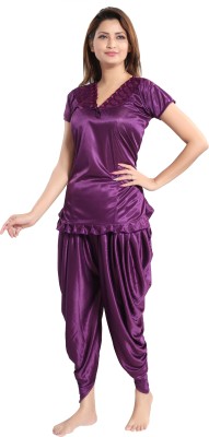 Romaisa Women Solid Purple Top & Pyjama Set