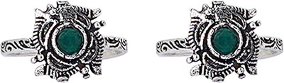 Teejh Teejh Niya Green Stone Silver Oxidised Toe Rings Alloy Silver Plated Toe Ring