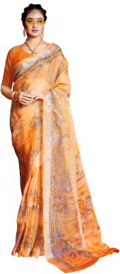 ayodhikasaree Floral Print Daily Wear Silk Blend Saree(Orange)