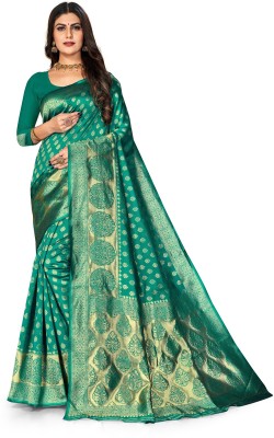 Mehrang Woven Banarasi Silk Blend, Jacquard Saree(Green)