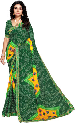 Kanooda Prints Printed Bandhani Georgette Saree(Blue)