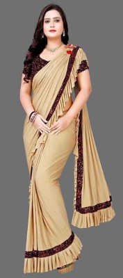 TRIMURTIPRINTS Embellished Bollywood Lycra Blend Saree(Cream)