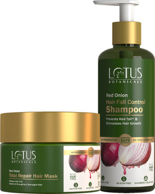 Lotus Botanicals Strength Restore Hair Combo | Red Onion Shampoo & Hair Mask Combo Pack(2 Items in the set)