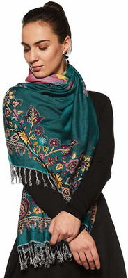 WEAVERS VILLA Cotton Viscose Blend Floral Print Women Shawl(Green)