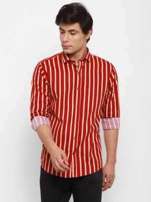 Canary Wings Men Striped Casual Red Shirt