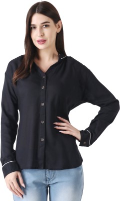 GENEALO Women Solid Casual Black Shirt