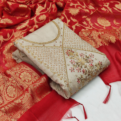 Stree Chanderi Embellished Kurta & Churidar Material