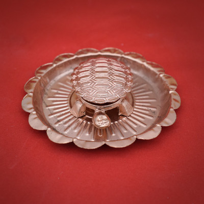 Puja N Pujari Fengshui Vastu Tortoise with Plate Copper for Good Luck Decorative Showpiece  -  2 cm(Copper, Copper)