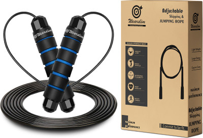 Wearslim Skipping Rope with Ball Bearings Rapid Speed Jump Rope Cable and Foam Handles Ball Bearing Skipping Rope(Black, Blue, Length: 300 cm)