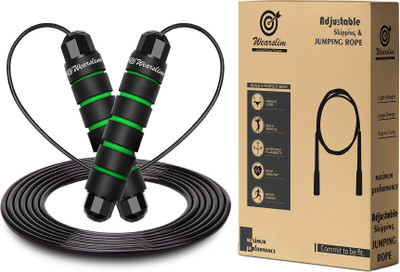 Wearslim Skipping Rope with Ball Bearings Rapid Speed Jump Rope Cable and Foam Handles Ball Bearing Skipping Rope(Black, Green, Length: 300 cm)