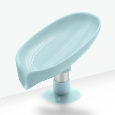 WAIT2SHOP Soap Holder with Suction Cup Leaf Shape Soap Dish Box Self Draining Soap Dish Holder Creative Soap Box for Kitchen Bathroom Shower Counter and Sink(Multicolor)