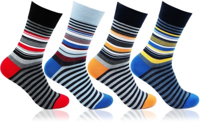 BONJOUR Fashion/ Casual/ Bold Full Length Stripers Socks for Men Striped Mid-Calf/Crew(Pack of 4)