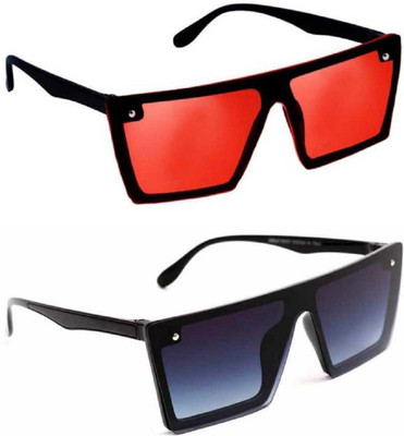 shadz Rectangular Sunglasses(For Men & Women, Black, Red)