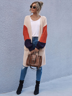 Urbanic Colorblock Round Neck Casual Women Pink Sweater