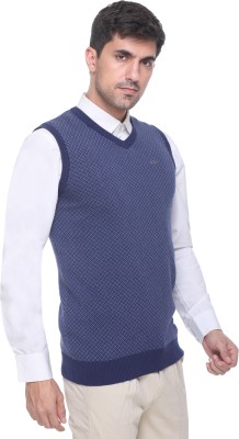 GODFREY Self Design V Neck Casual Men Blue Sweater