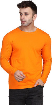 Tocayo Solid Men Round Neck Orange T-Shirt