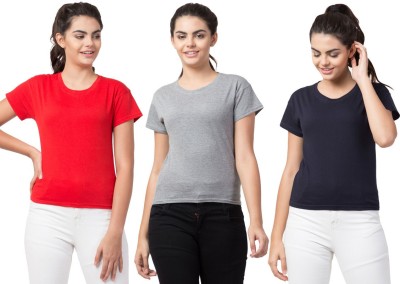 Bluecon Solid Women Round Neck Multicolor T-Shirt