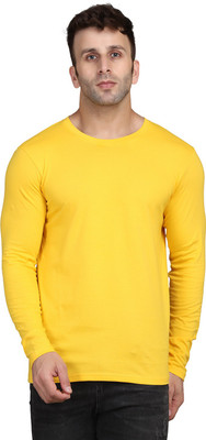 SLOWLORIS Solid Men Round Neck Yellow T-Shirt