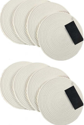 Textile and Beyond Round Pack of 8 Table Placemat(White, Cotton)