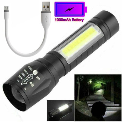 GLOWISH STRONG POWER LED ZOOM TORCH WITH EXTRA SIDE COB LED SUPPORT Torch(Black, 6 cm, Rechargeable)