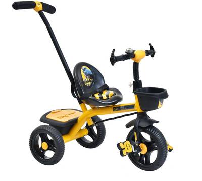 Miss &amp; Chief Batman Licensed kids&#x27; Premium Tricycle with Parent Handle, Seat Cushion, Shock Absorber, Basket KTC- 4210 Tricycle  (Black, Yellow)