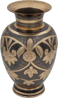 MOZO HUB Brass Golden and Black Color Antique Finish Jar pattern2 Flower vase 28 cm Brass Vase(28 inch, Gold, Black)