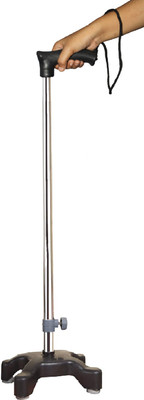KDS SURGICAL 4 Leg Quadripod Chrome Height Adjustable Black With Support Walking Stick