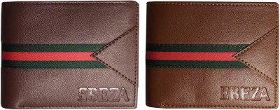 EBEZA Men Brown, Tan Artificial Leather Wallet(3 Card Slots, Pack of 2)