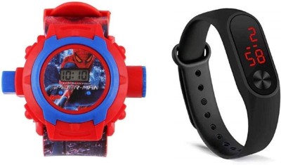 V&Y VY-24-21D Spiderman Projector Cartoon Band with Digital LED Black Combo watches Kids Digital Watch  - For Boys