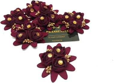 PRANSUNITA Stem less Fabric 3 in 1 Rose Flower with Pollens, Handmade Decoration Flowers for Dresses, Fancy Gift & Wedding Packaging, Valentine, Radha Krishna & Baby Shower, Home Decoration Pack of 6 pcs Color- Wine