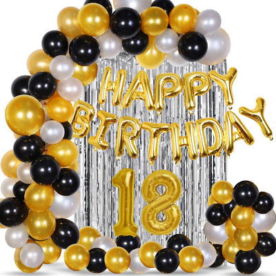 PARTY GLITERS Solid Happy Birthday Balloons Decoration Kit | 13 Letter Birthday Foil(Gold) with NO.18 Foil Balloon| 50 Metallic Balloons (Black/Gold/Silver) | 2 pcs Silver swirls curtain (18th Birthday(Set of 67)) Balloon(Silver, Pack of 67) PARTY GLITERS Solid Happy Birthday Balloons Decoration Kit | 13 Letter Birthday Foil(Gold) with NO.18 Foil Balloon| 50 Metallic Balloons (Black/Gold/Silver) | 2 pcs Silver swirls curtain (18th Birthday(Set of 67)) Balloon(Silver, Pack of 67)