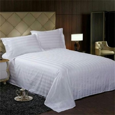 fashion home 188 TC Cotton Double Striped Flat Bedsheet(Pack of 1, White)
