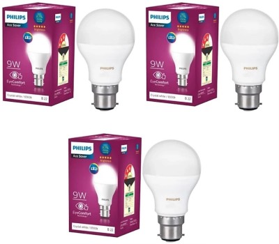 PHILIPS 9 W Round B22 LED Bulb(White, Pack of 3)