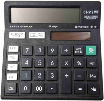 Heinriched Electronic Calculator CT-512 WT N for Office and Home with 2 Way Power Big Display Solar & Battery and Auto Replay 112 Steps Check Black Color Antibreak Model Basic  Calculator(12 Digit)