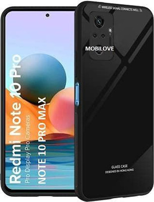 MOBILOVE Back Cover for Mi Redmi Note 10 Pro / Note 10 Pro Max | Luxury Toughened Glass With Soft Silicone Side Case(Black, Hard Case, Pack of: 1)