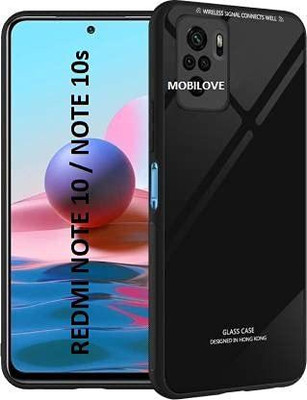 MOBILOVE Back Cover for Mi Redmi Note 10 / Note 10s | Luxury Toughened Glass With Shockproof Soft Silicone Side Case(Black, Hard Case, Pack of: 1)