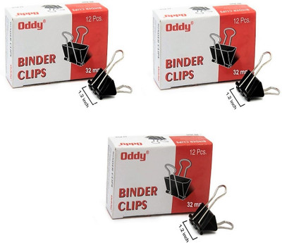 Oddy Nickel Plated 32 mm Black Binder Clip (Pack of 36 pcs) Re-usable, Long life 32 MM Corrosion-resistant steel Binder Clip Paper Clip(Set of 36, Black)