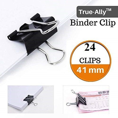 True-Ally Big 41 mm Size Paper Binder Clip clamp for Office, Home, School, Institutions Pack of 24 Clips, Capacity 150 Pages Big Steel Binder(Set of 24, Black)