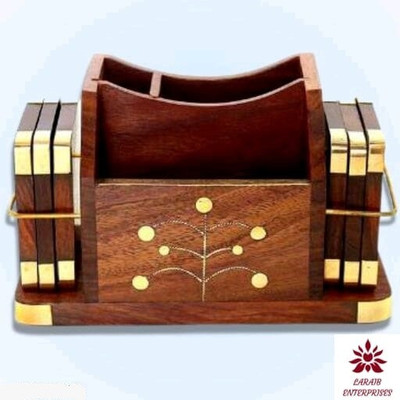 laraib Square Reversible Wood Coaster Set(Pack of 6)