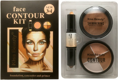 Kiss Beauty Face Contour 3 in 1 Kit Contour Highlighter Concealer Bronzing Concealer(Multicolor, 34 g)