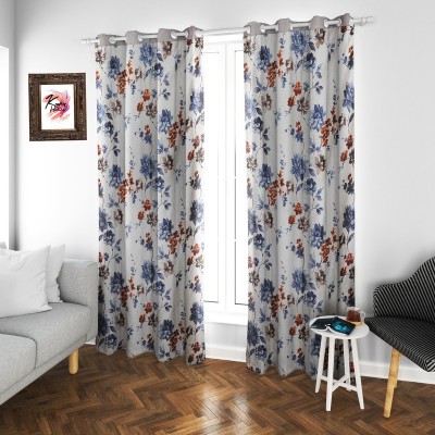 Kraftiq Homes 214 cm (7 ft) Polyester Semi Transparent Door Curtain (Pack Of 2)(Floral, Beige)