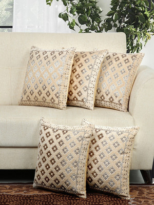BELLA TRUE Chenille Cushions Cover(40 cm*40 cm, Pack of 5, Beige)